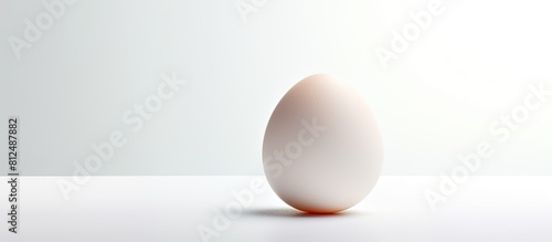 A white egg with shadow isolated on a white background in a close up copy space image photo