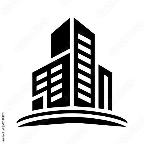black and white building icon logo vector illustration