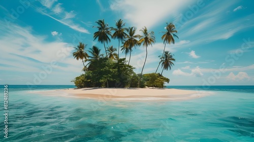 Travel destination, view on sandy beach, sun, sky, white clouds, beautiful landscape, summer holidays, vacation, travel