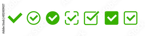 Check mark icons. Check marks symbol, logo. Green checkmark Illustration. Vector. photo