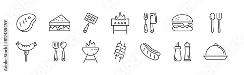 Barbecue and grill icon set. Grilling line icons set. BBQ vector illustration.