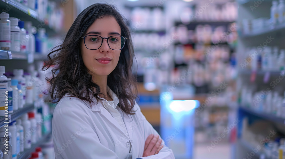 Young female pharmacist standing in a pharmacy