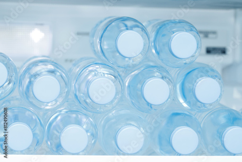 Cold drinking water bottles in the refrigerator