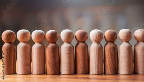 Team Formation: Wooden Figures Representing Business Concepts
