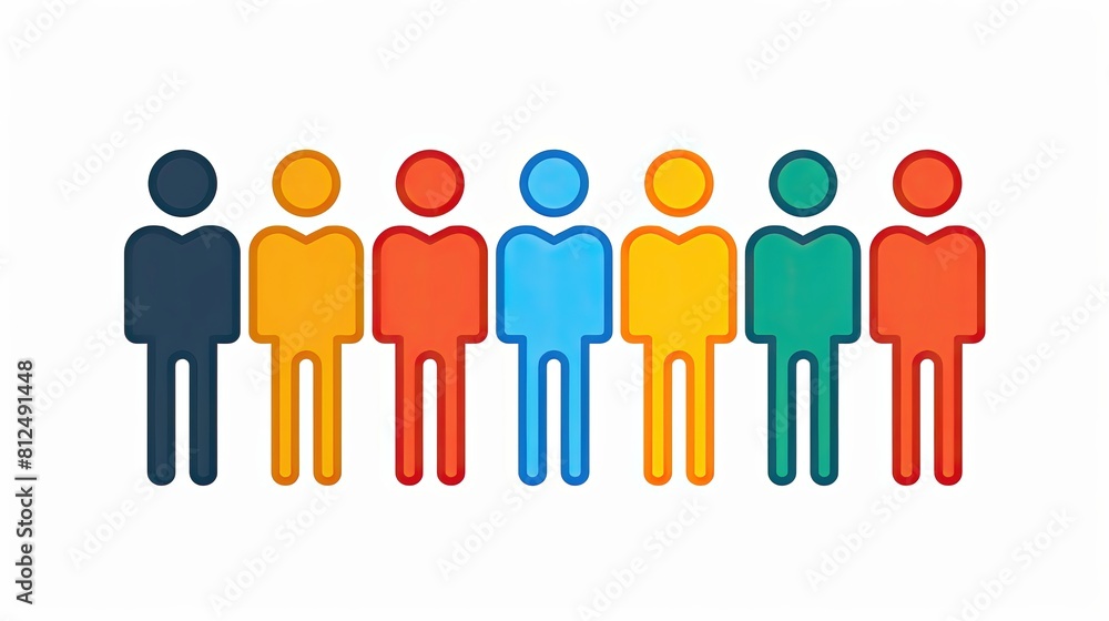A group of people standing in a line, with each person wearing a different color A group of people standing in a line, with each person wearing a different color