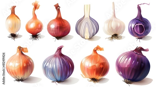 Flat Drawing of Different Onions