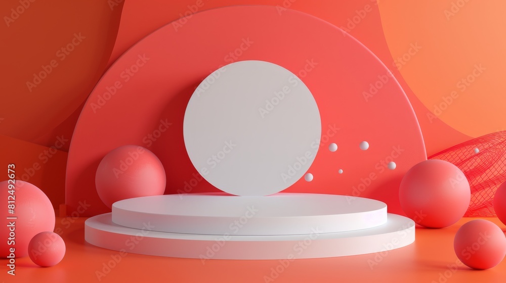 Pink Balls on Grey 3D Rendering Podium Pink Balls on Grey 3D Rendering Podium