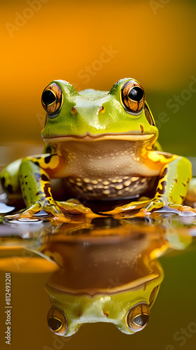 A frog with big eyes on the water