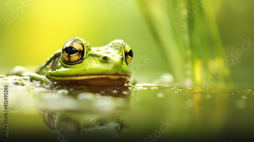 A frog with big eyes on the water © jiejie