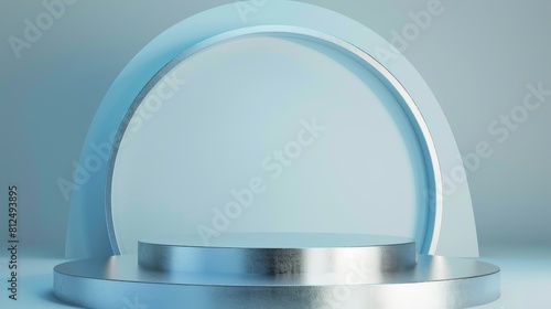 Silver and Blue 3D Rendering Podium on White Surface