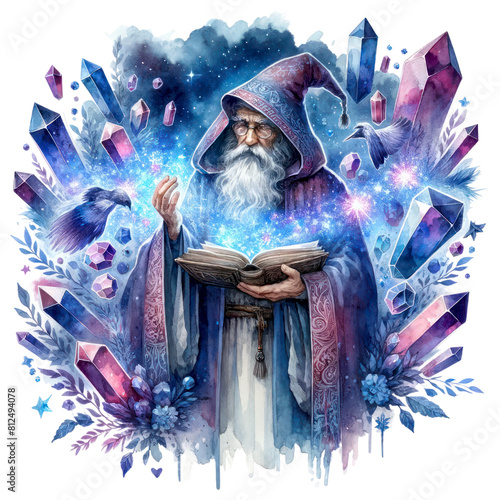 A wizard stands in a swirl of arcane energy photo