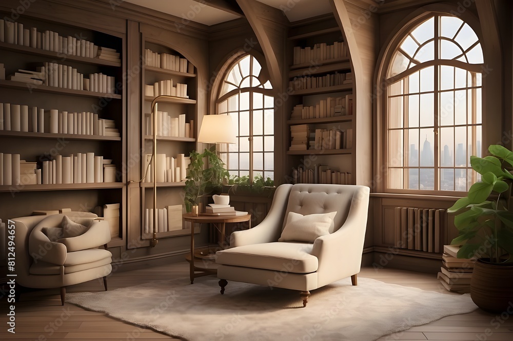 A cozy reading nook tucked away in the corner of a room, with a plush armchair and a small side table stacked with books. A cozy reading nook tucked away in the corner of a room, with a plush armchair and a small side table stacked with books.