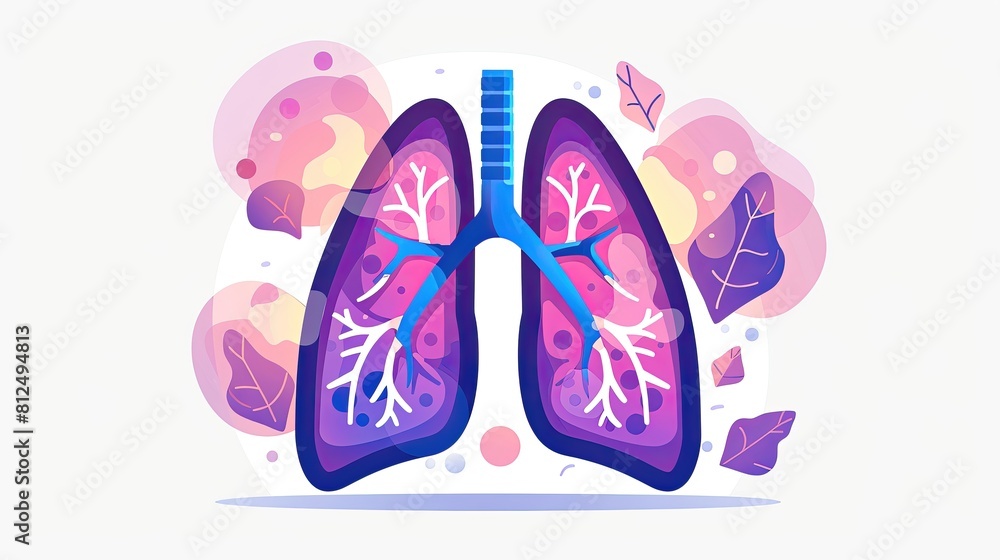 A drawing of a lung with purple and blue colors A drawing of a lung with purple and blue colors