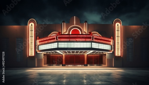 Old fashioned cinema marquee with blank spaces for film titles or event listings, great for retro themed designs