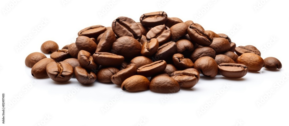 Image of roasted coffee beans with a textured background isolated on a white backdrop Includes copy space for text Image of roasted coffee beans with a textured background isolated on a white backdrop Includes copy space for text