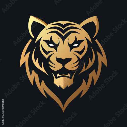 black Golden Aura Unique roaring tiger face, front view, club Logo Vector Radiating Luxury and Refinement", premium style logo, elegant vector logo, consistency in each shape, perfect logo