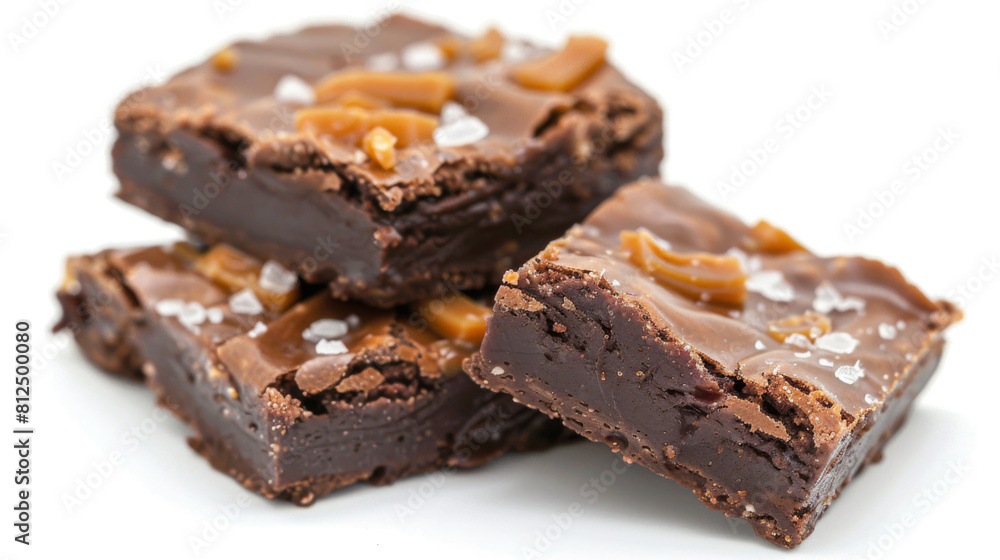Salted Caramel Brownies on white surface, isolated on white background. Salted Caramel Brownies on white surface, isolated on white background.