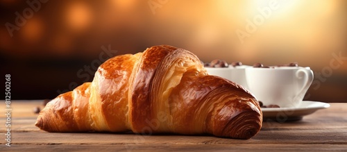 On the table there is a copy space image of a delicious French croissant perfect for breakfast