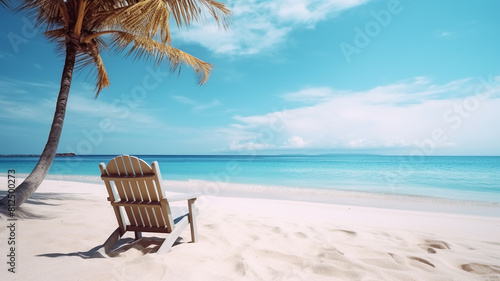 blue beach and chair background used for display or montage your products  travel and relax activity concept