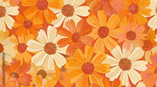 1970s Style Orange Daisy Flowers Pattern