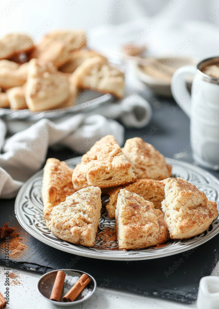 Chai-spiced Scones on slate tile, isolated on white background. Traditional Scones. Dessert. Chai-spiced Scones on slate tile, isolated on white background. Traditional Scones. Dessert.