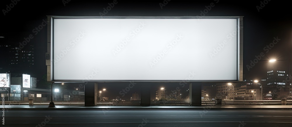Nighttime copy space image showing a blurred crowd gathered around an empty billboard for advertising Nighttime copy space image showing a blurred crowd gathered around an empty billboard for advertising