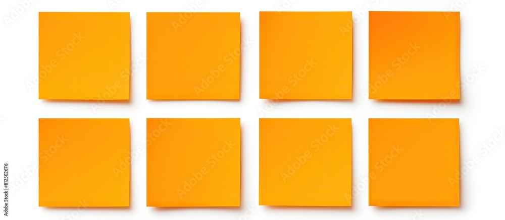 A circle of six orange square sticky notes with copy space images inside isolated on a white background with a clipping path A circle of six orange square sticky notes with copy space images inside isolated on a white background with a clipping path