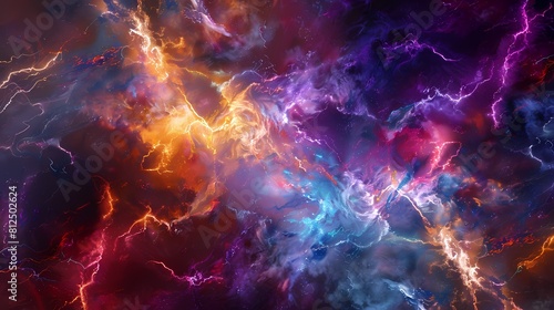 An electrifying display of swirling colors colliding and intertwining  forming a spectacular multicolored power explosion captured in stunning detail