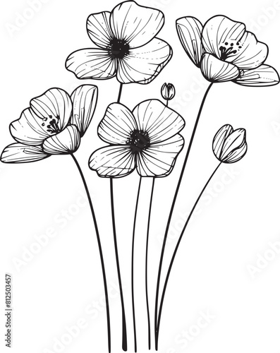 flower  drawing  floral  woodcut  vector  black  sketch  background  summer  wedding  isolated  illustration  spring  white background  graphic  plant  ornament  pen  ink  hand drawn  black and white 