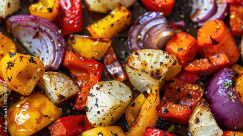 Close up of Oven Roasted Sheet Pan Vegetables © AkuAku