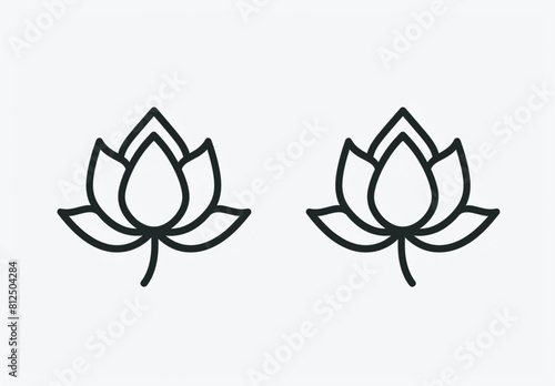  Two lotus flower icons in the style of simple line art logo design, vector graphic, on a white background,