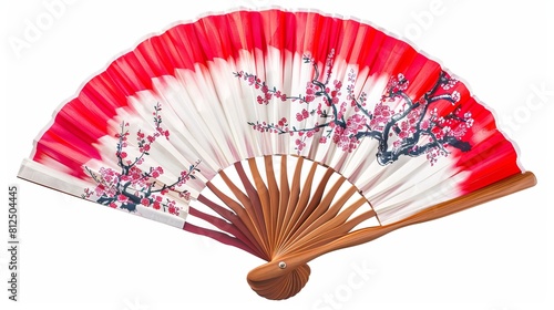 Chinese fan in red and white, isolated on a white background