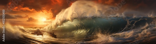 Dynamic ocean surfing action with high waves, capturing the thrill and excitement of the sport photo