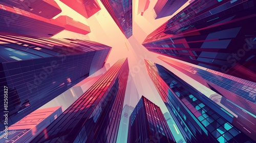 Beautiful skyscrapers are illustrated in vector form. Look down from above. Useful abstract urban background for modern and futuristic designs such as business brochures  leaflets  and prints