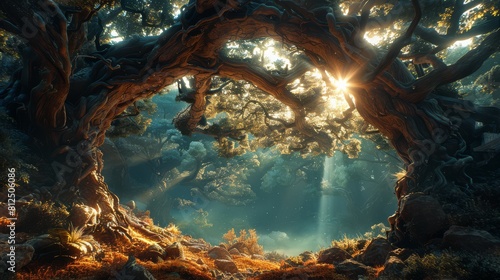 Portal to another world in the trunk of an ancient tree