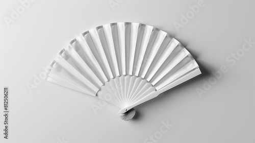 Mockup of a white folding hand fan set apart against a white background