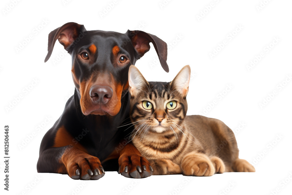 Fototapeta premium dog with cat friendly isolated on white