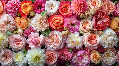   A photo of a cluster of vibrant flowers in close-up  showcasing an array of hues including pink  red  yellow  and white