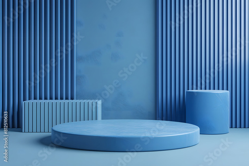 Abstract geometry podium for product presentation  blue background  3d render. Generative Ai.