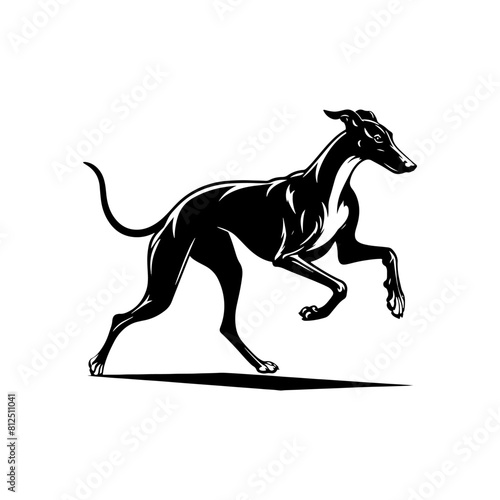 Running Whippet Dog Vector Silhouette - Graceful Agility and Energetic Spirit of this Athletic Canine- Running Whippet Dog Illustration- Minimalist Running Whippet Dog.