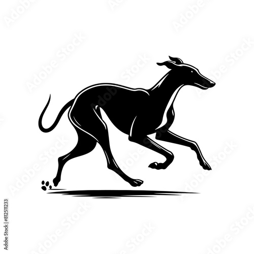 Running Whippet Dog Vector Silhouette - Graceful Agility and Energetic Spirit of this Athletic Canine- Running Whippet Dog Illustration- Minimalist Running Whippet Dog.