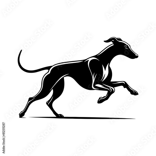 Running Whippet Dog Vector Silhouette - Graceful Agility and Energetic Spirit of this Athletic Canine- Running Whippet Dog Illustration- Minimalist Running Whippet Dog.
