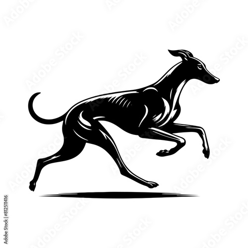 Running Whippet Dog Vector Silhouette - Graceful Agility and Energetic Spirit of this Athletic Canine- Running Whippet Dog Illustration- Minimalist Running Whippet Dog.