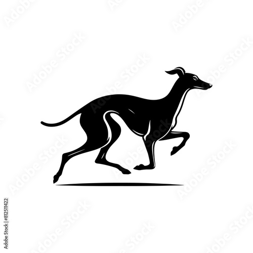 Running Whippet Dog Vector Silhouette - Graceful Agility and Energetic Spirit of this Athletic Canine- Running Whippet Dog Illustration- Minimalist Running Whippet Dog.