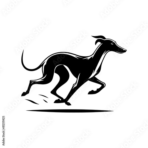 Running Whippet Dog Vector Silhouette - Graceful Agility and Energetic Spirit of this Athletic Canine- Running Whippet Dog Illustration- Minimalist Running Whippet Dog.