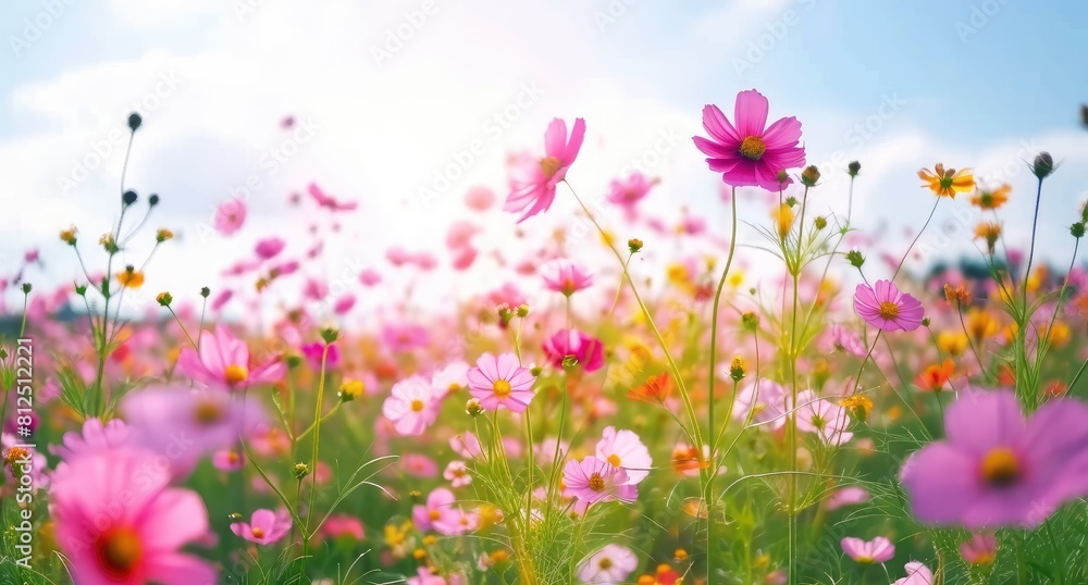 Radiant Reverie: Bathing in the Beauty of a Cosmos Flower Field at the Break of Day