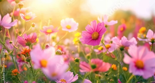 Sunrise Serenade: A Mesmerizing Tapestry of Cosmos Flowers Unfolds in the Early Light