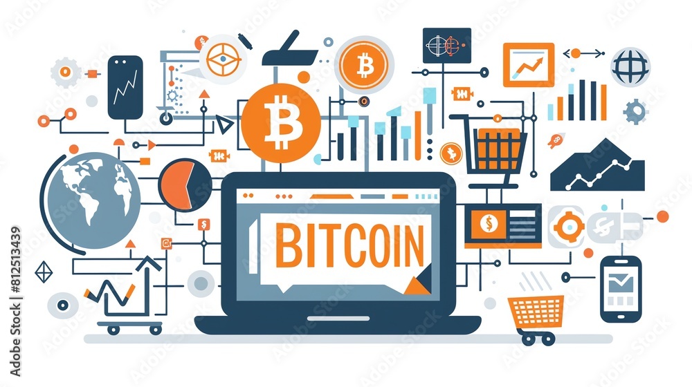 Modern btc laptop icon displayed with search icon around Modern btc laptop icon displayed with search icon around