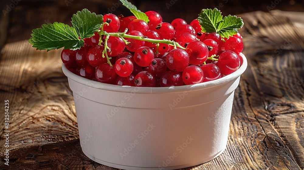 Red berries fill a white bucket, resting atop a wooden table alongside a leafy plant Red berries fill a white bucket, resting atop a wooden table alongside a leafy plant