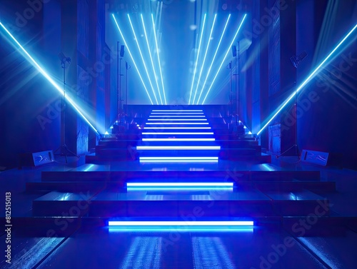 a stage with a lot of blue lights shining on it